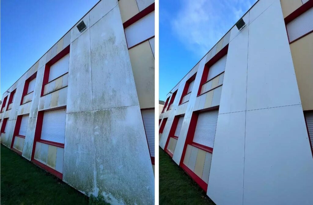 Nettoyage de toiture et traitement hydrofuge de toiture ; Entretien des panneaux solaires ou entretien des panneaux photovoltaïques ; Nettoyage et traitement hydrofuge des façades ; Nettoyage et traitement hydrofuge des Bardages ; Nettoyage des terrasses ; Nettoyage des sols extérieurs ; Nettoyage de la vitrerie par Drone.